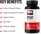 Force Factor Shilajit - Complemento de Shilajit para Energía y Salud Cerebral, Vegano, 60 Cápsulas