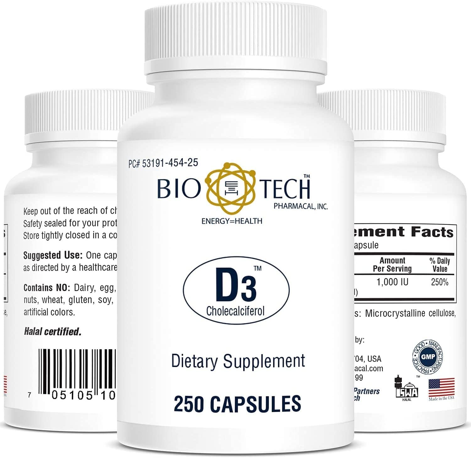 Bio-Tech Pharmacal Vitamin D3 (1000 IU), 250 Capsules