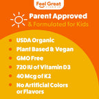 Feel Great USDA Organic Liquid Vitamin D Drops for Infants & Toddlers (2 oz) w/ K2 for Absorption