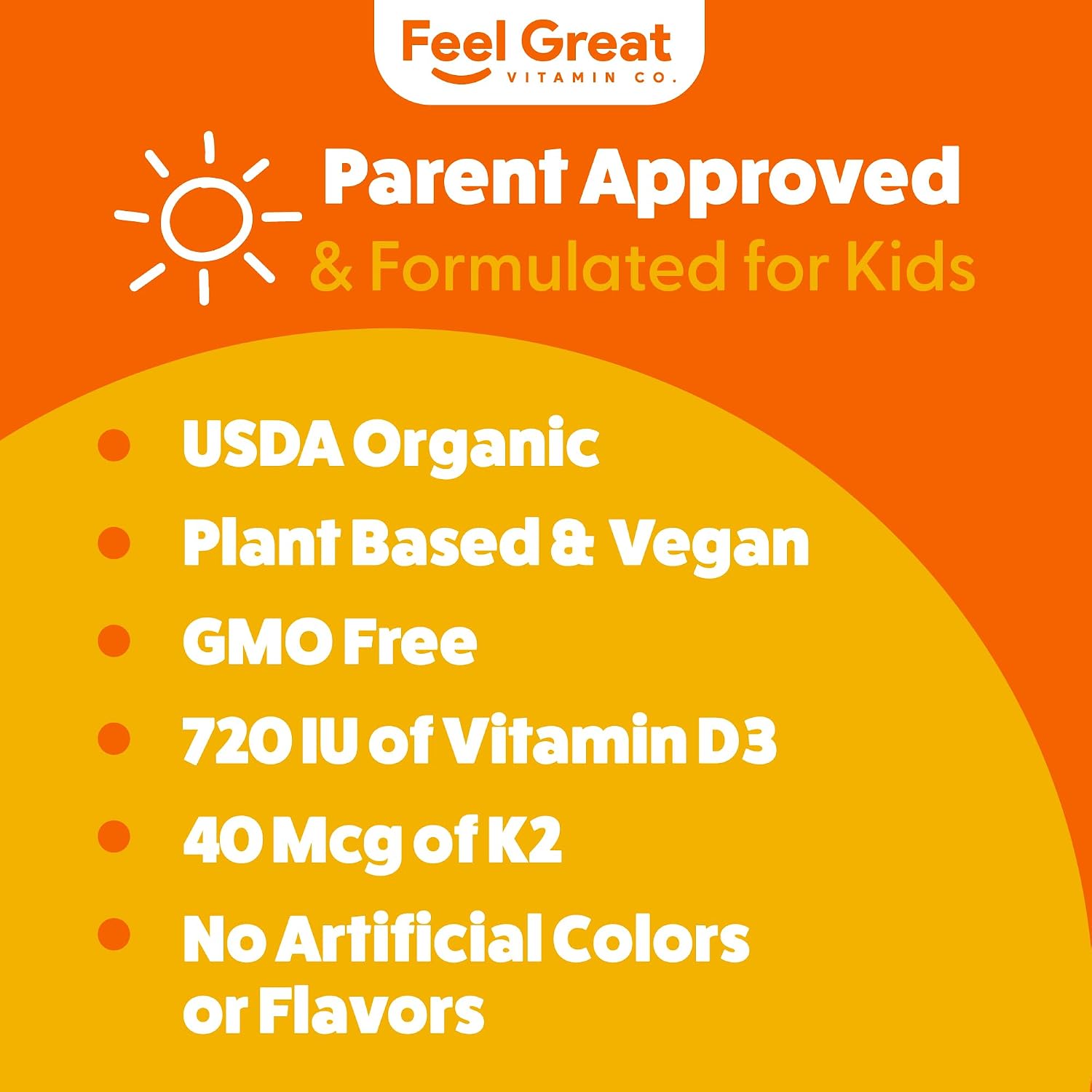 Feel Great USDA Organic Liquid Vitamin D Drops for Infants & Toddlers (2 oz) w/ K2 for Absorption