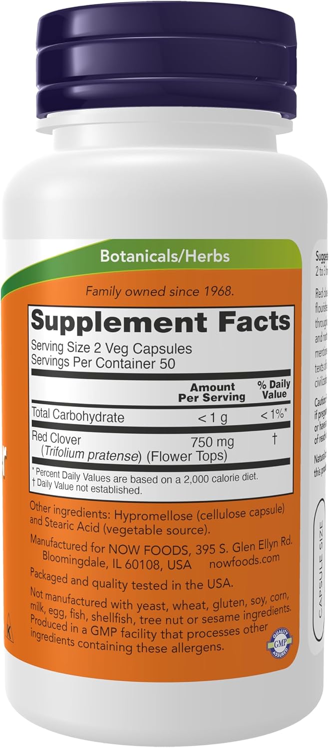 NOW Foods Trébol Rojo (Trifolium pratense) 375 mg, 100 Cápsulas Vegetales