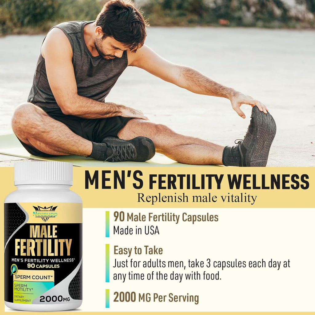 Neusupp Suplemento de Fertilidad Masculina - Vitaminas Prenatales para Hombres con CoQ10, Maca, Zinc, NAC y Folato - 90 Cápsulas