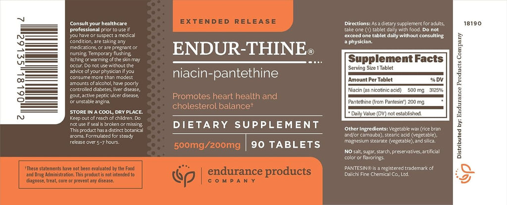 ENDUR-Thine Niacin – Pantethine, 500 mg, 90 comprimidos