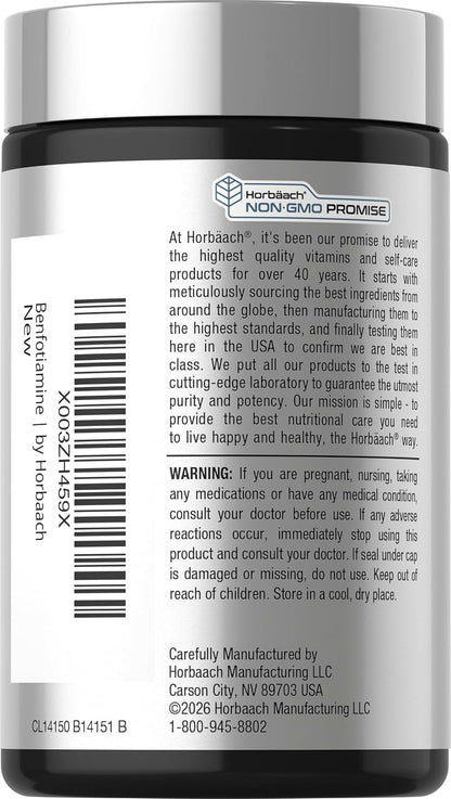 Horbaach Benfotiamina 300 mg | 60 Cápsulas | Vitamina B1 Tiamina | Sin Gluten – Image 3