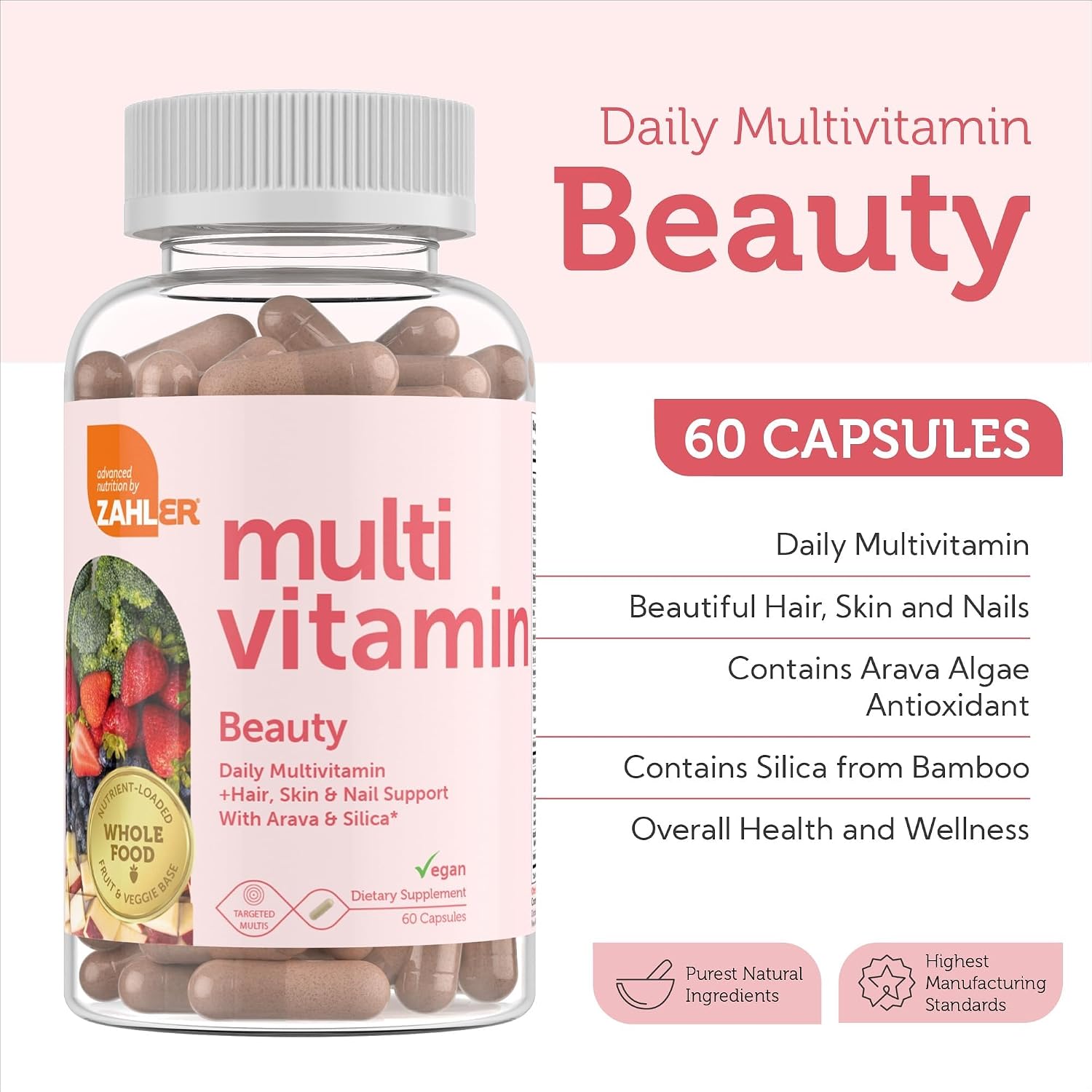 Zahler Multivitamínico Beauty – Apoyo para Piel, Cabello y Uñas con Hierro, 60 Cápsulas
