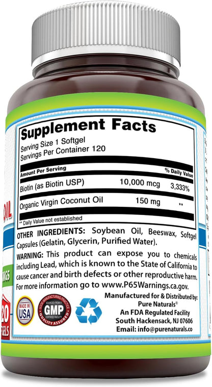 Pure Naturals Biotin 10000 mcg con Aceite de – La biotina contribuye al funcionamiento normal del sistema nervioso. – Image 2