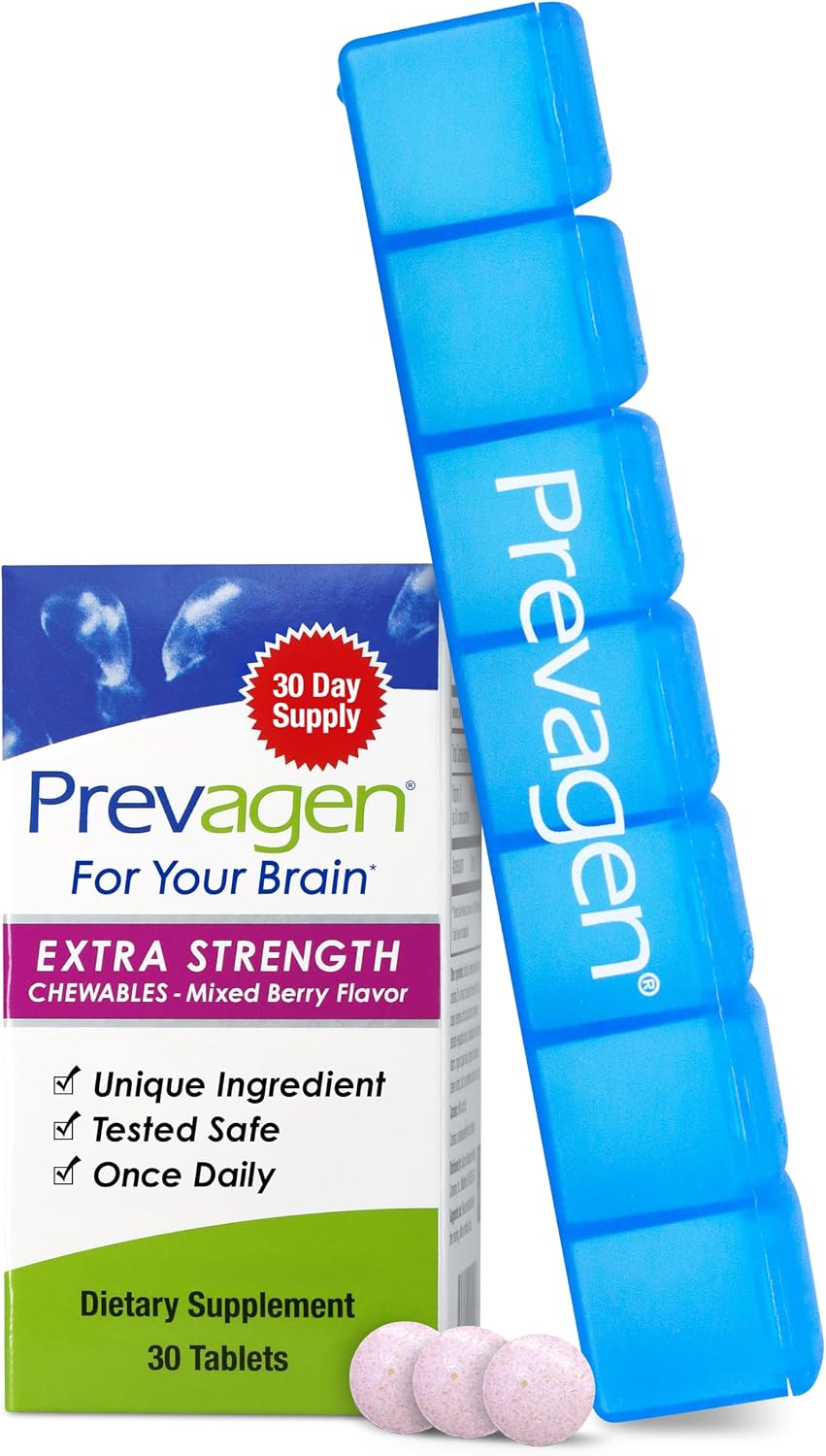 Prevagen Extra Strength Mixed Berry Chewables - 30 Comprimidos (1 Mes) | Formulado para tu Cerebro | 20mg de Apoaequorina más Vitamina D3 con Pastillero de 7 Días