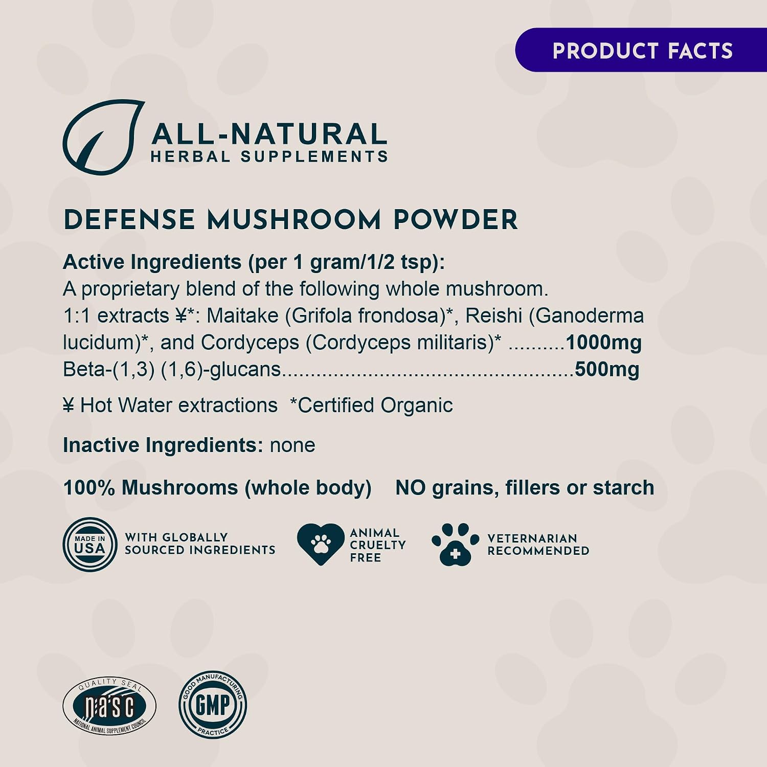 Animal Essentials MUSHROOM DEFENSE - Suplemento de setas para perros y gatos, extracto en polvo, 70g