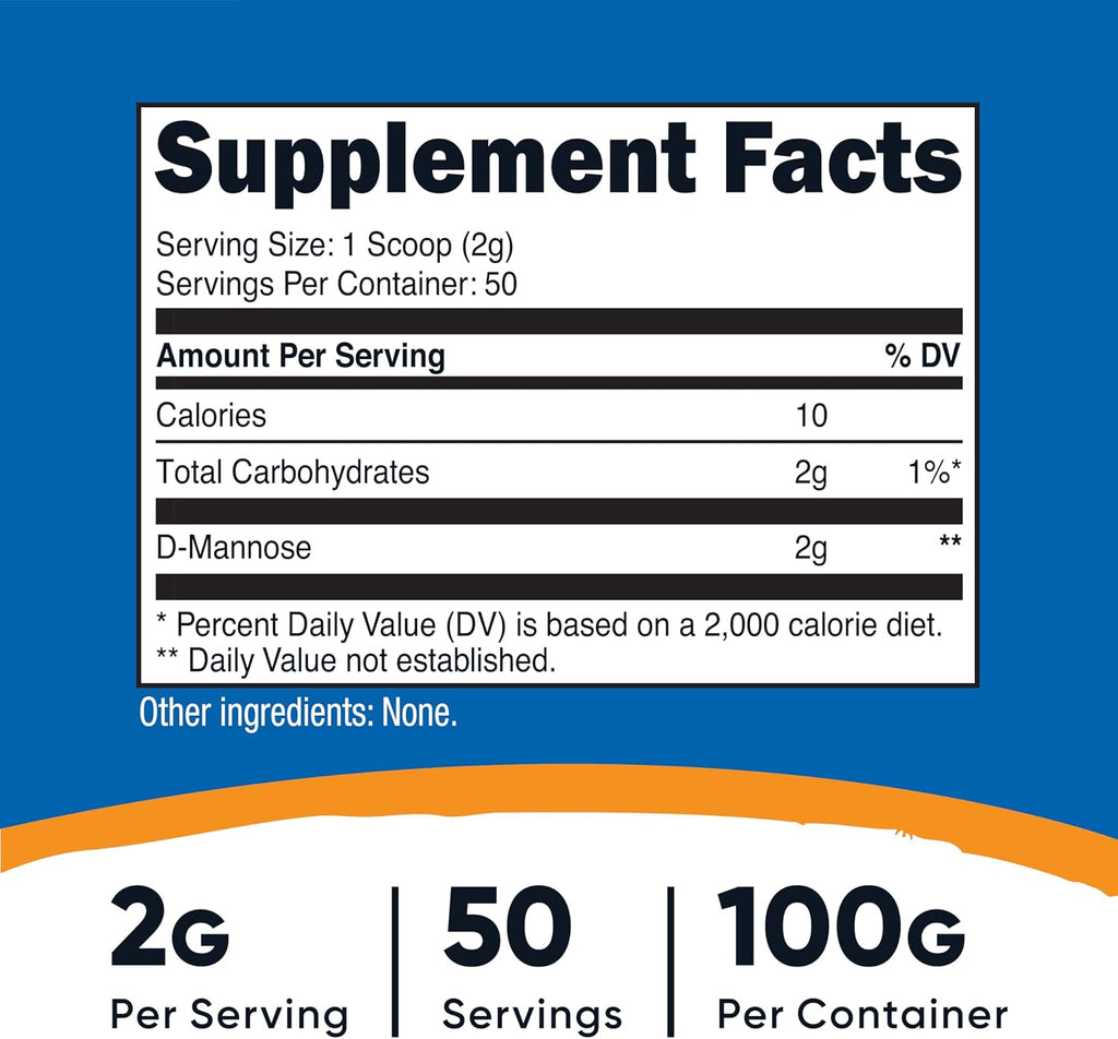 Nutricost D-Mannose en Polvo 100g (50 dosis) - Puro, sin OGM y sin Gluten