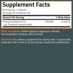 Bronson Vitamin B1 Extra Strength 500 MG High Potency Non-GMO, 60 Capsules