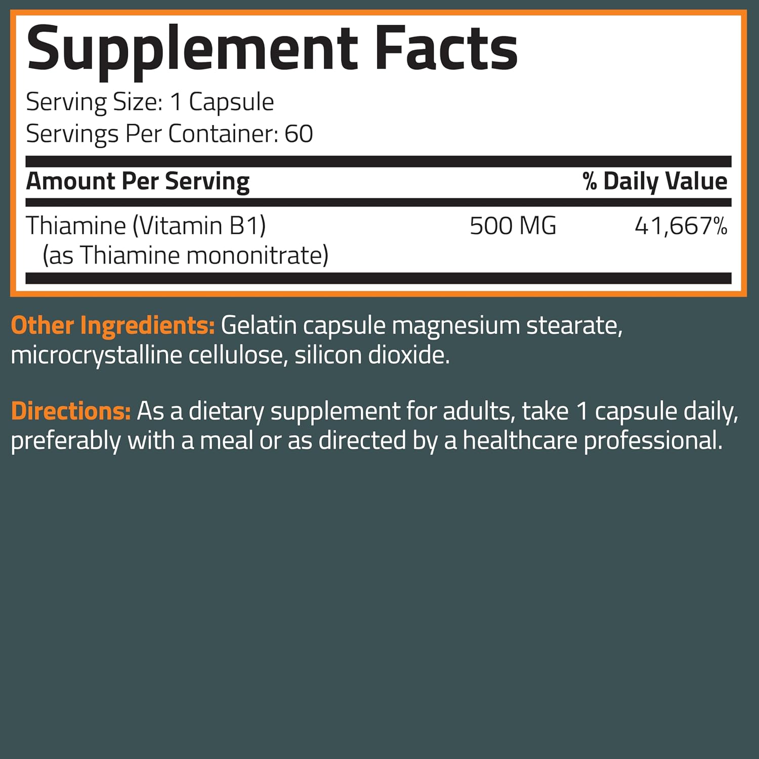 Bronson Vitamin B1 Extra Strength 500 MG High Potency Non-GMO, 60 Capsules