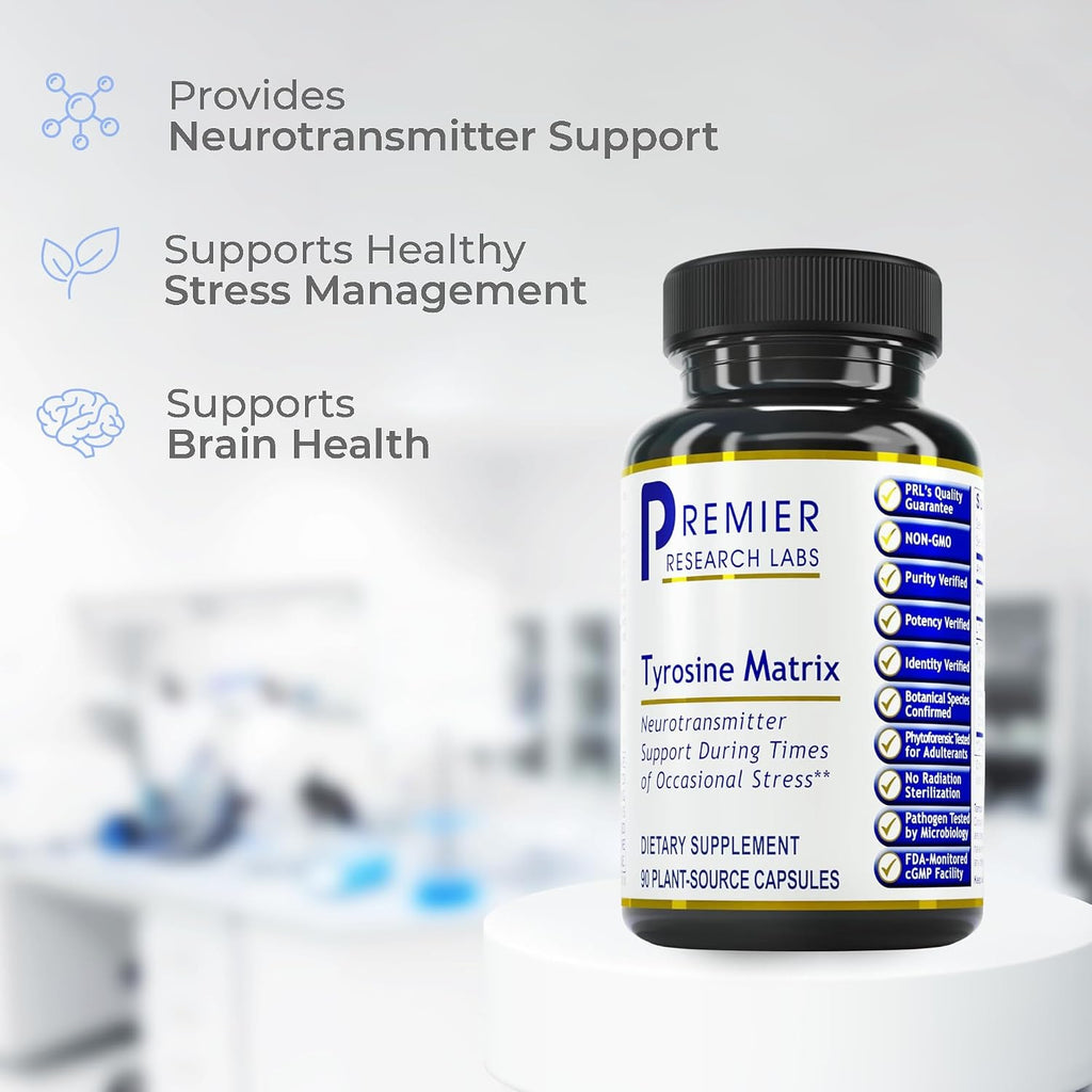 Premier Research Labs Tyrosine Matrix - Suplemento de L-Tirosina 944mg con Rhodiola Rosea y Algas Rojas - 90 Cápsulas Vegetarianas