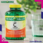 Choice Bundle Spring Valley Vitamina C 1000 mg Complemento Alimenticio Tabletas con Escaramujo 250 Ct 2 uds (500 Total) + Guía de Vitaminas y Pastillero Portátil (4 Artículos)