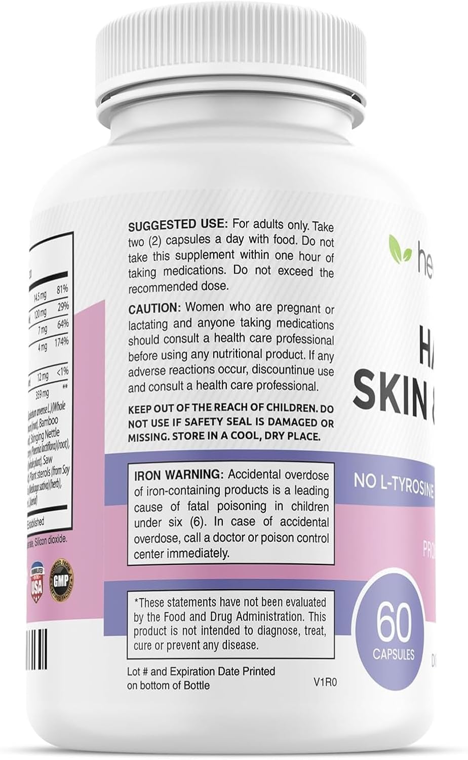 healblend Vitaminas para Cabello, Piel y Uñas para Mujeres con Biotina 5000 mcg, Hierro y Manganeso | Vegano, Sin OGM | 60 Cápsulas