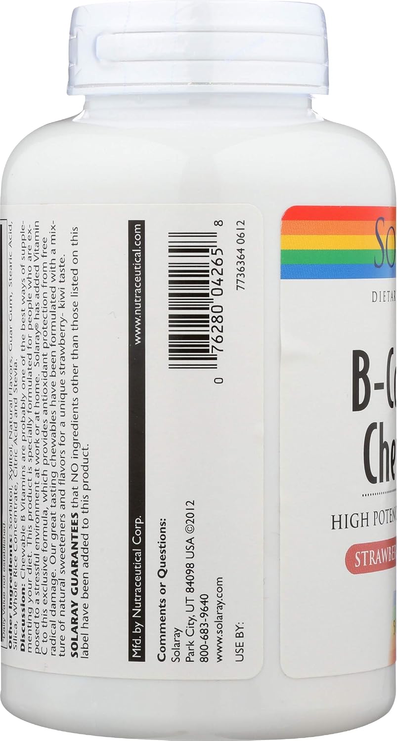 Solaray Complejo B Masticable de Alta Potencia, Sabor Natural a Fresa, 50 Comprimidos Masticables