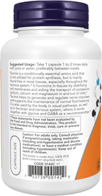NOW Foods Taurine 1000 mg, Double Strength, 100 Veg Capsules