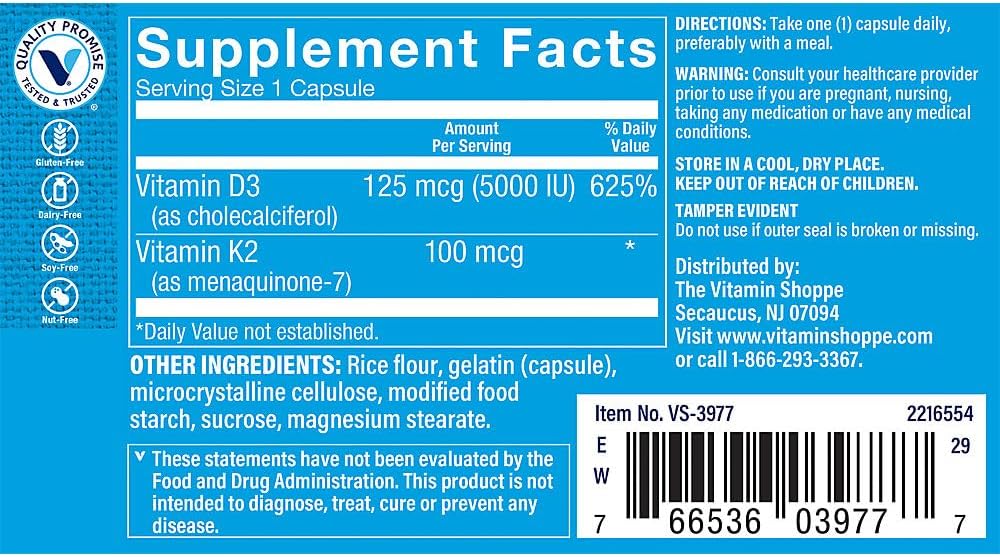Vitamina D3 5,000 IU de The Vitamin Shoppe - 60 Cápsulas