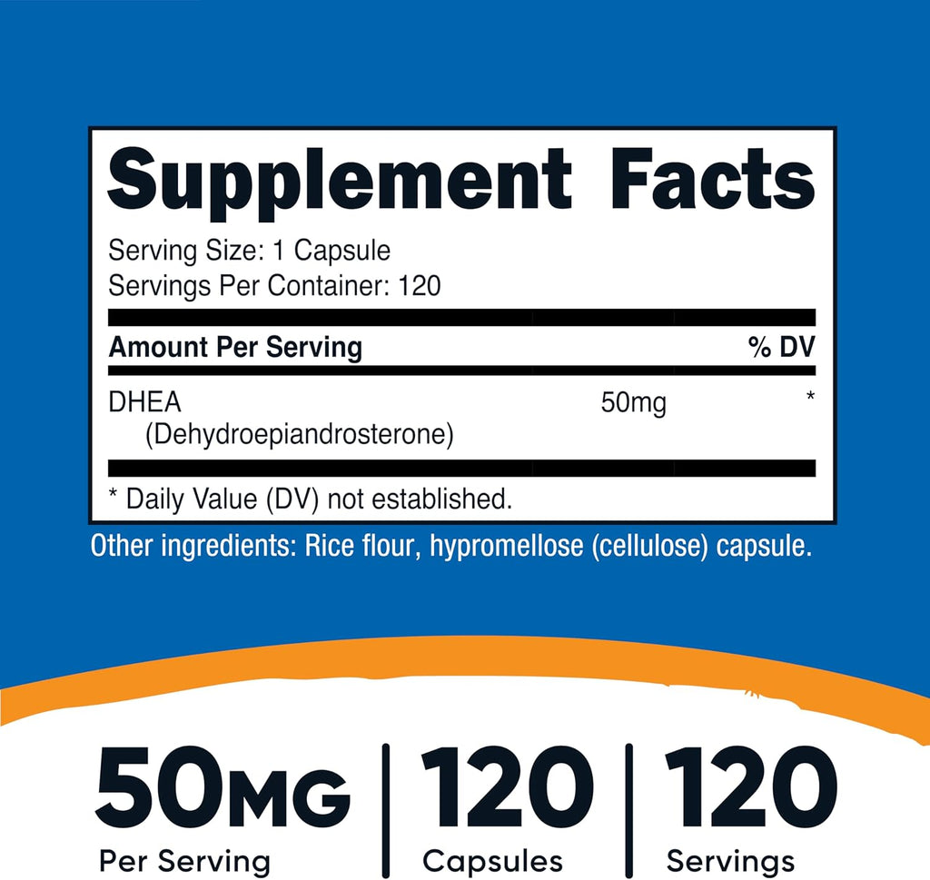 Nutricost DHEA 50mg, 120 Cápsulas - Sin Gluten, Sin Soja, No GMO