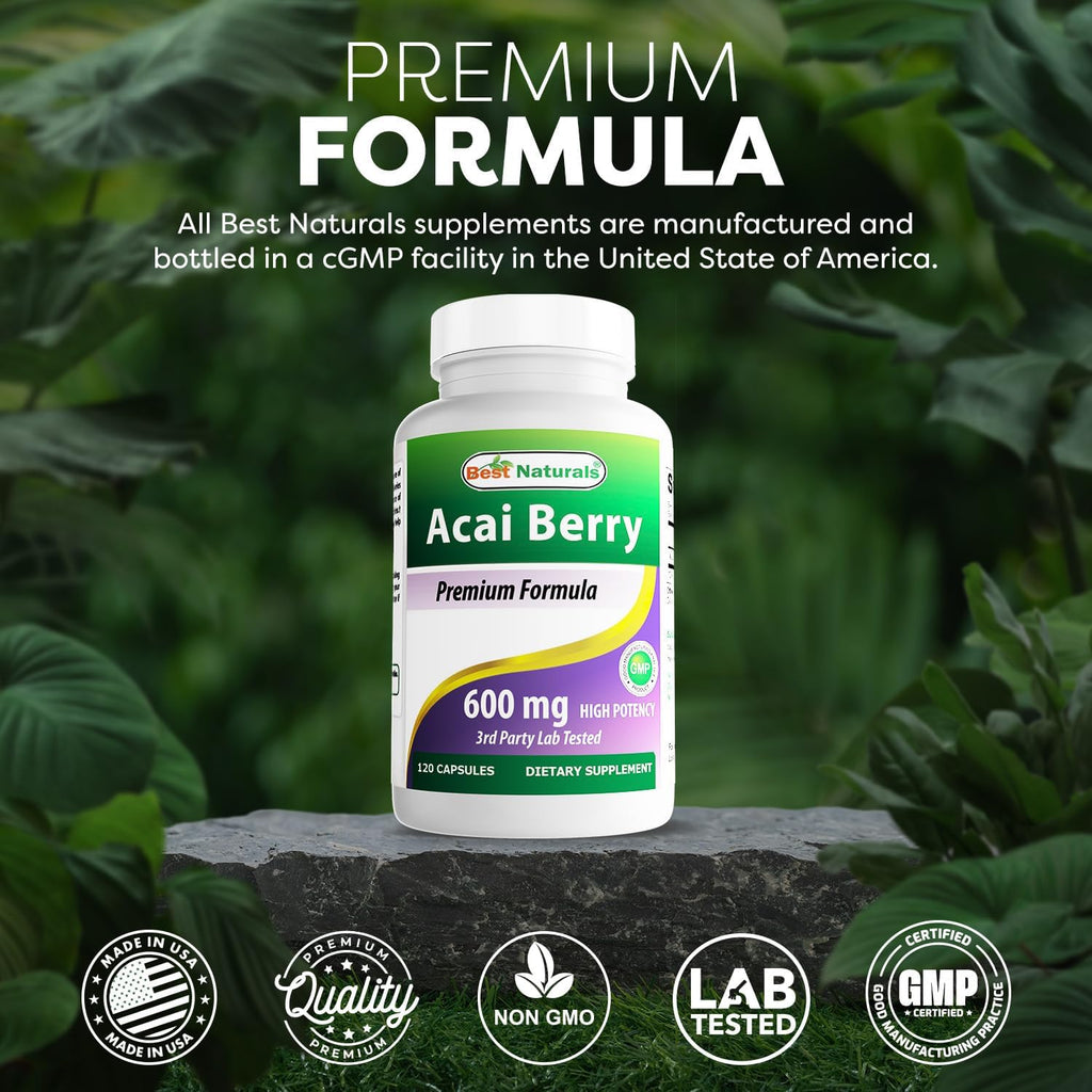 Acai Berry 600mg por Dosis - 100% Puro - 120 Cápsulas