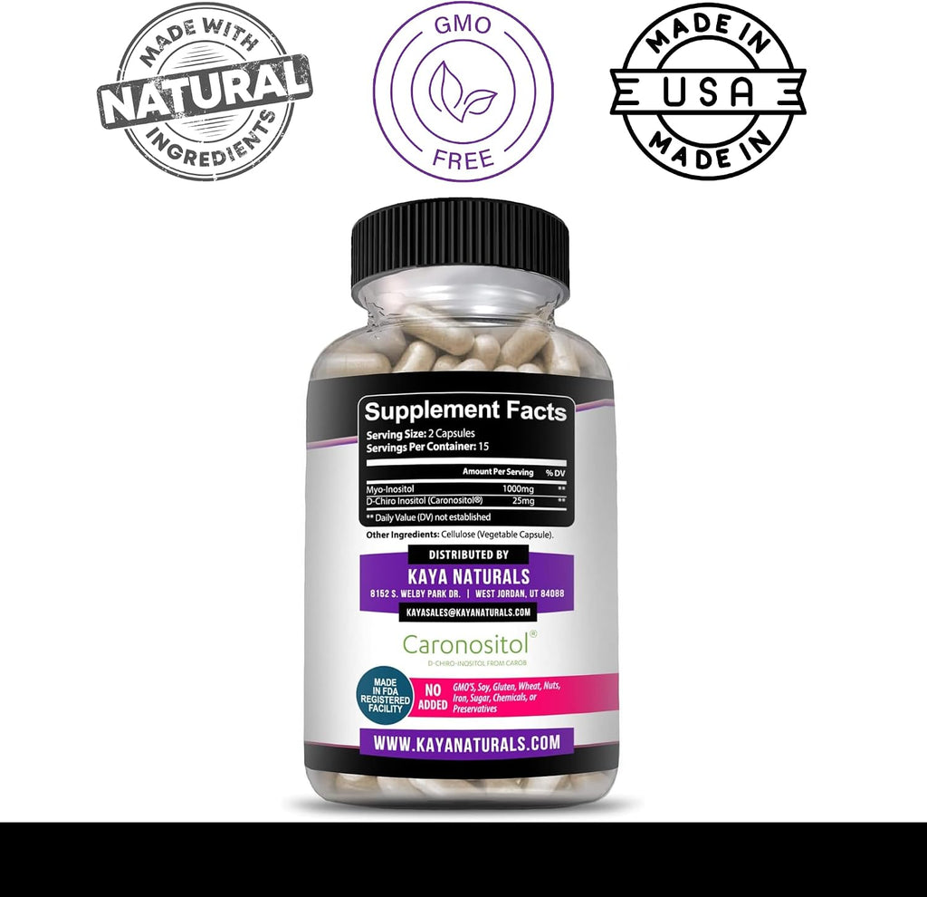 Kaya Naturals Myo y D-Chiro Inositol Plus para Mujeres, Vitamina B8 - 30 Cápsulas