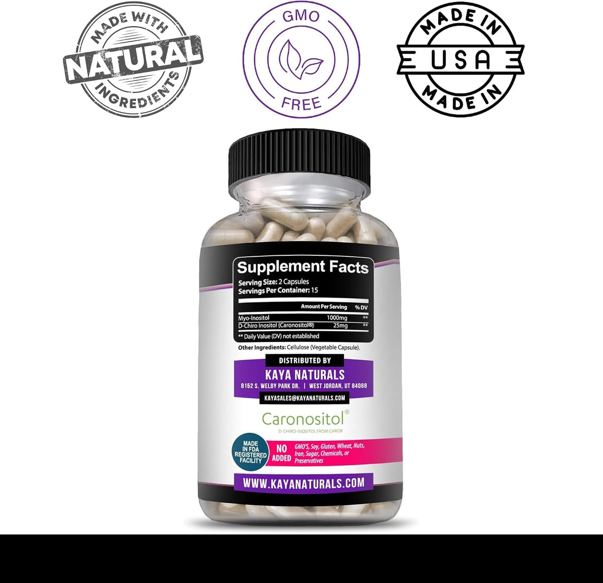 Kaya Naturals Myo y D-Chiro Inositol Plus para Mujeres, Vitamina B8 - 30 Cápsulas – Image 3