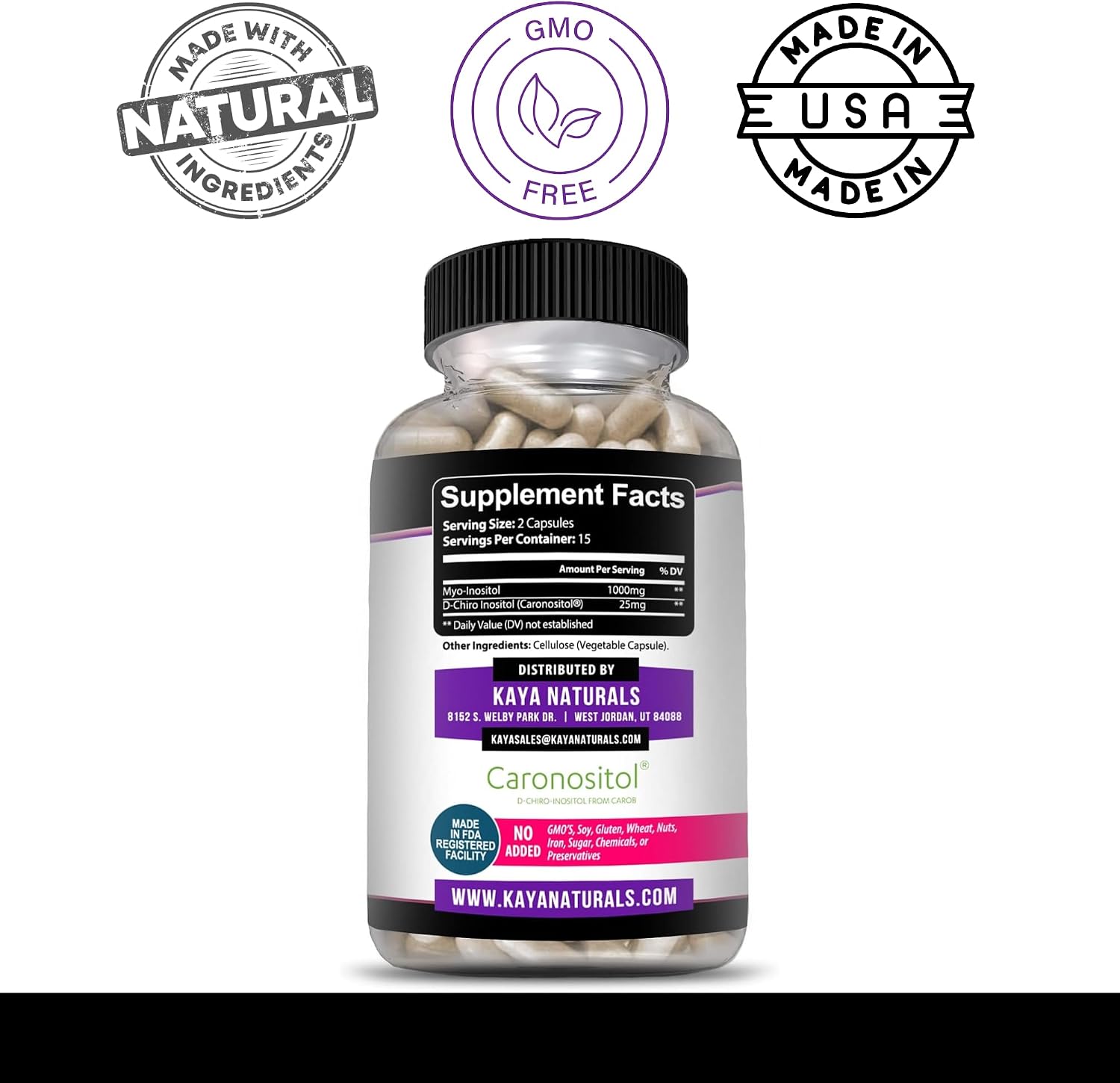 Kaya Naturals Myo y D-Chiro Inositol Plus para Mujeres, Vitamina B8 - 30 Cápsulas