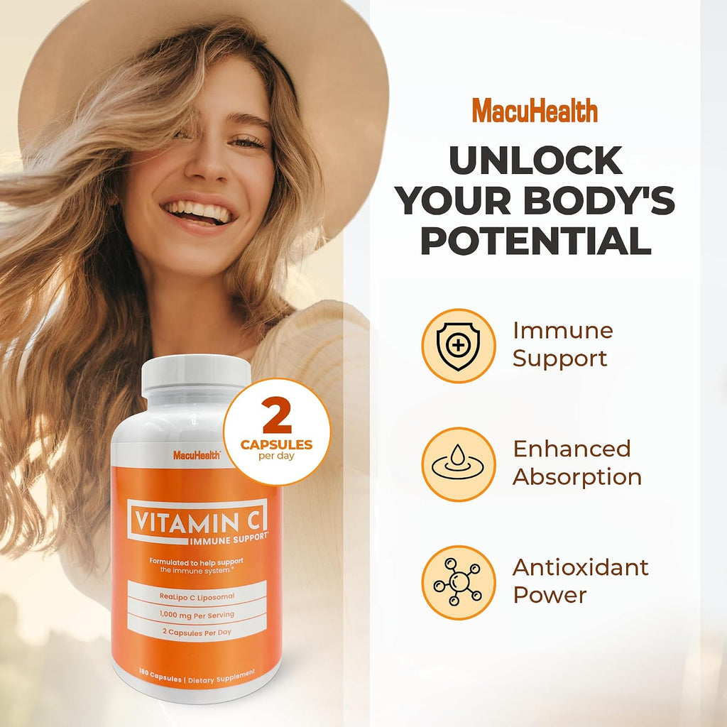 MacuHealth Vitamina C Liposomal 1000 mg por dosis - Alta biodisponibilidad con antioxidantes liposolubles - 3 meses de suministro
