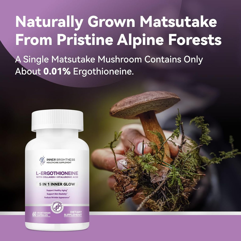 Inner Brightness L-Ergothioneine con Ácido Hialurónico y Colágeno, 60 Cápsulas