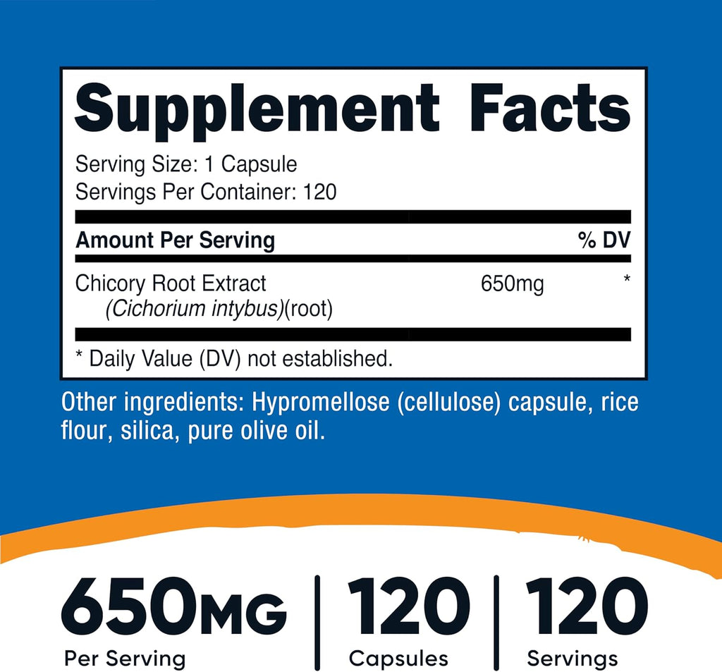 Nutricost Raíz de Achicoria 650mg - 120 Cápsulas Vegetales