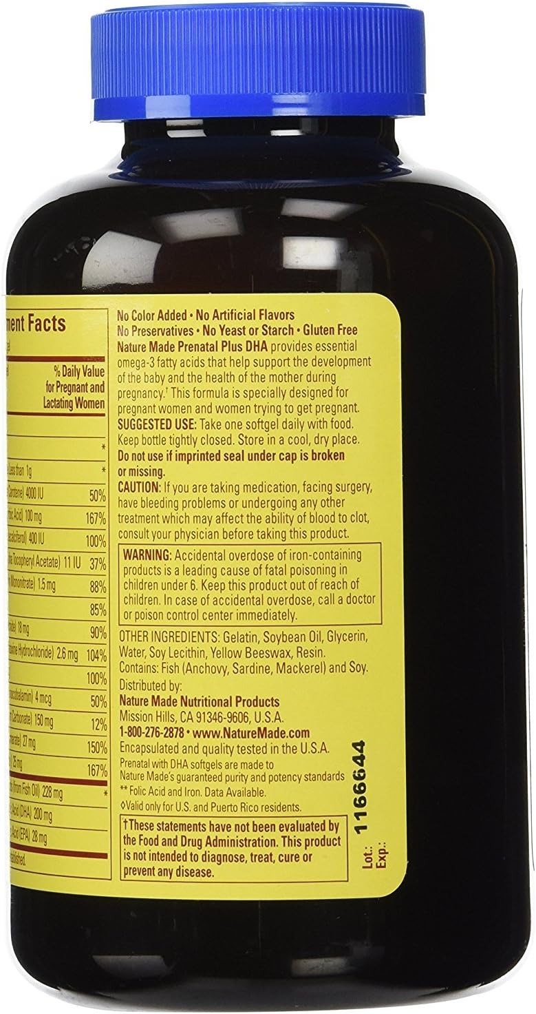 Nature Made Prenatal Multi + DHA, 200 mg, 150 cápsulas blandas (2 paquetes)
