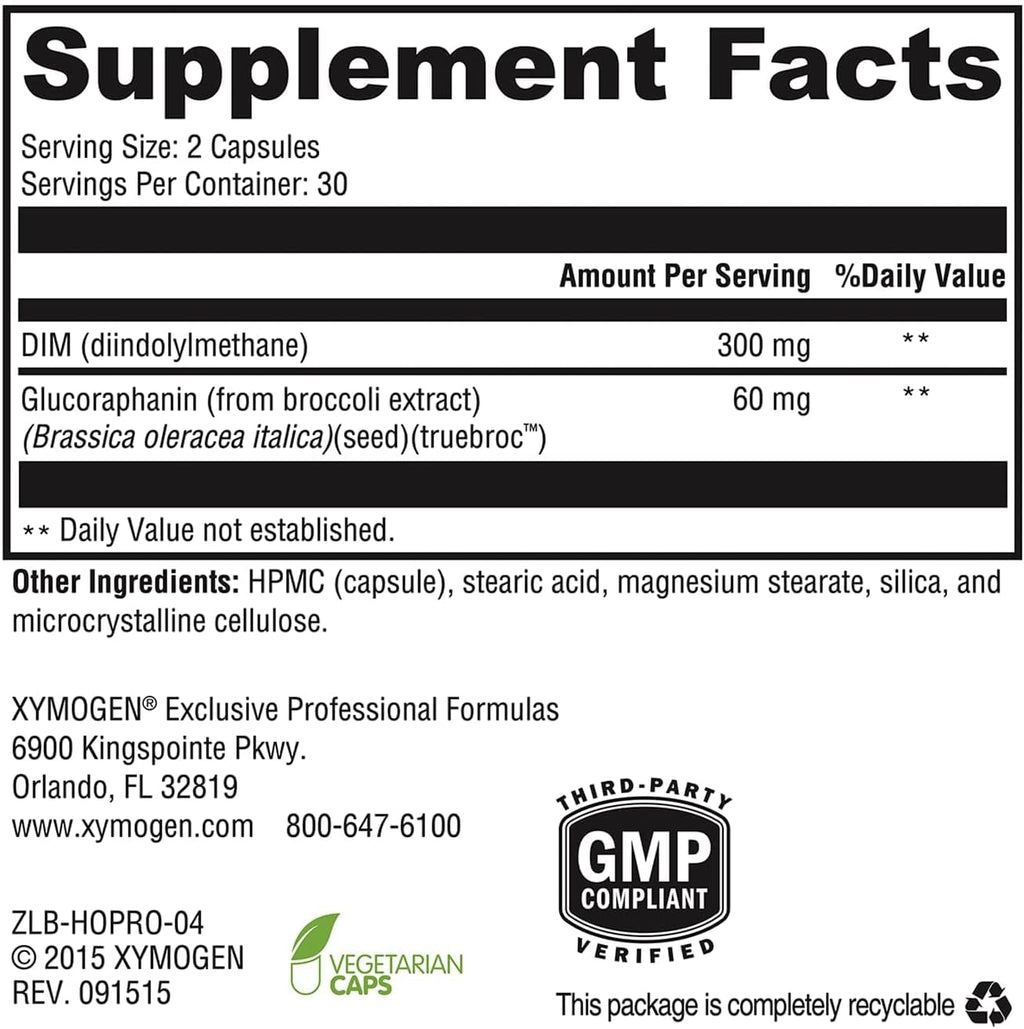 XYMOGEN Hormone Protect - Apoyo al Metabolismo de Estrógenos - DIM y Extracto de Brócoli, Col Rizada y Colirrábano - Vegetariano, No GMO y Sin Gluten - 60 Cápsulas