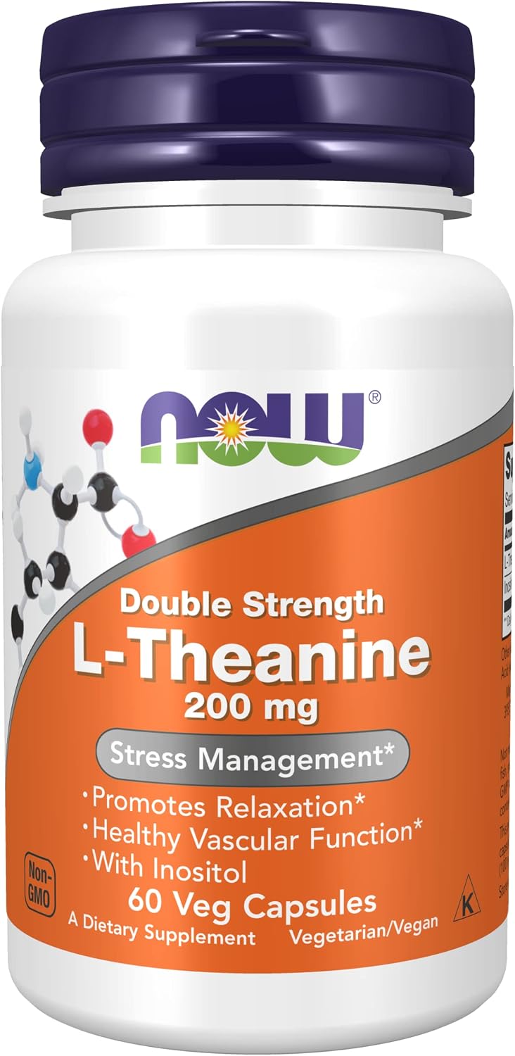 NOW Foods L-Theanina 200 mg con Inositol, 60 cápsulas (Pack de 2)