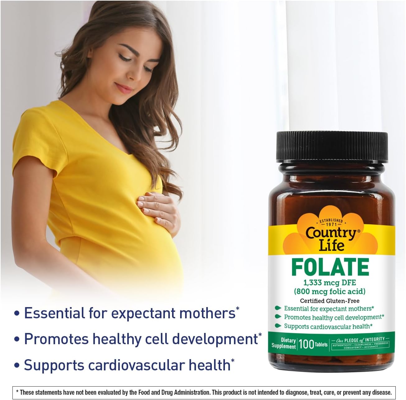 Country Life Folate 800 mcg - 100 Comprimidos