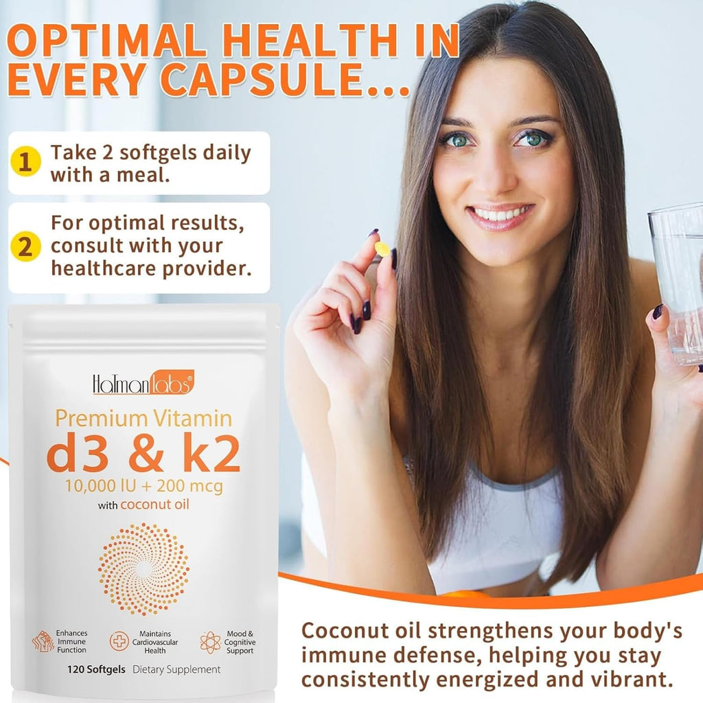 Vitamina D3 K2 10000 UI + 200 mcg Softgels - Pack de 2