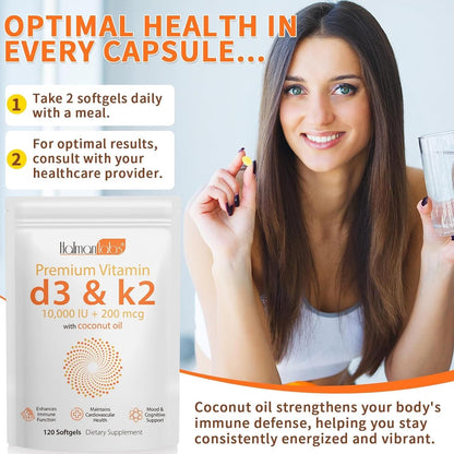 Vitamina D3 K2 10000 UI + 200 mcg Softgels - Pack de 2 – Image 5