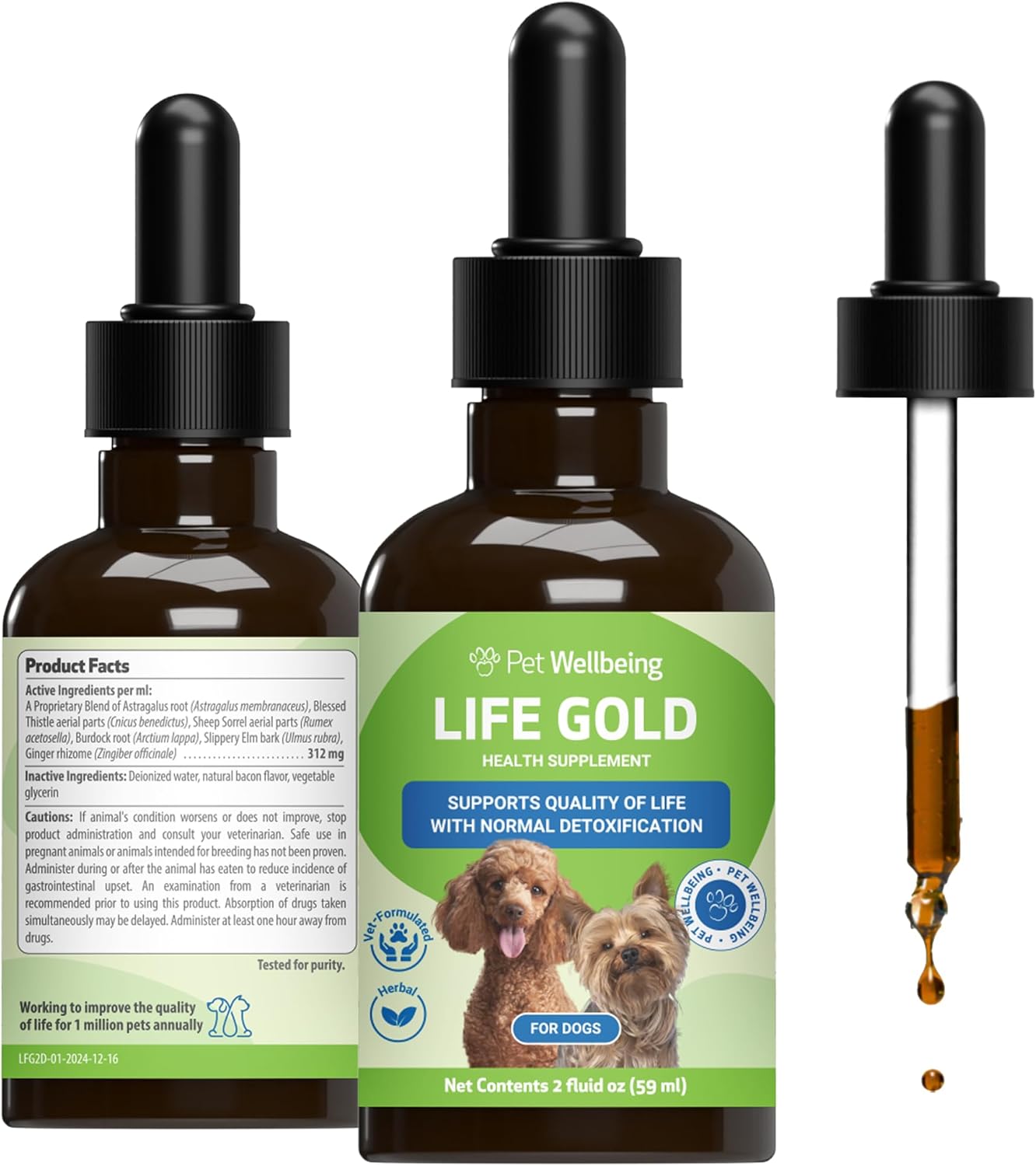 Pet Wellbeing Life Gold para Perros - Suplemento Herbal Natural - Apoyo Inmunológico y Antioxidante - 59 ml