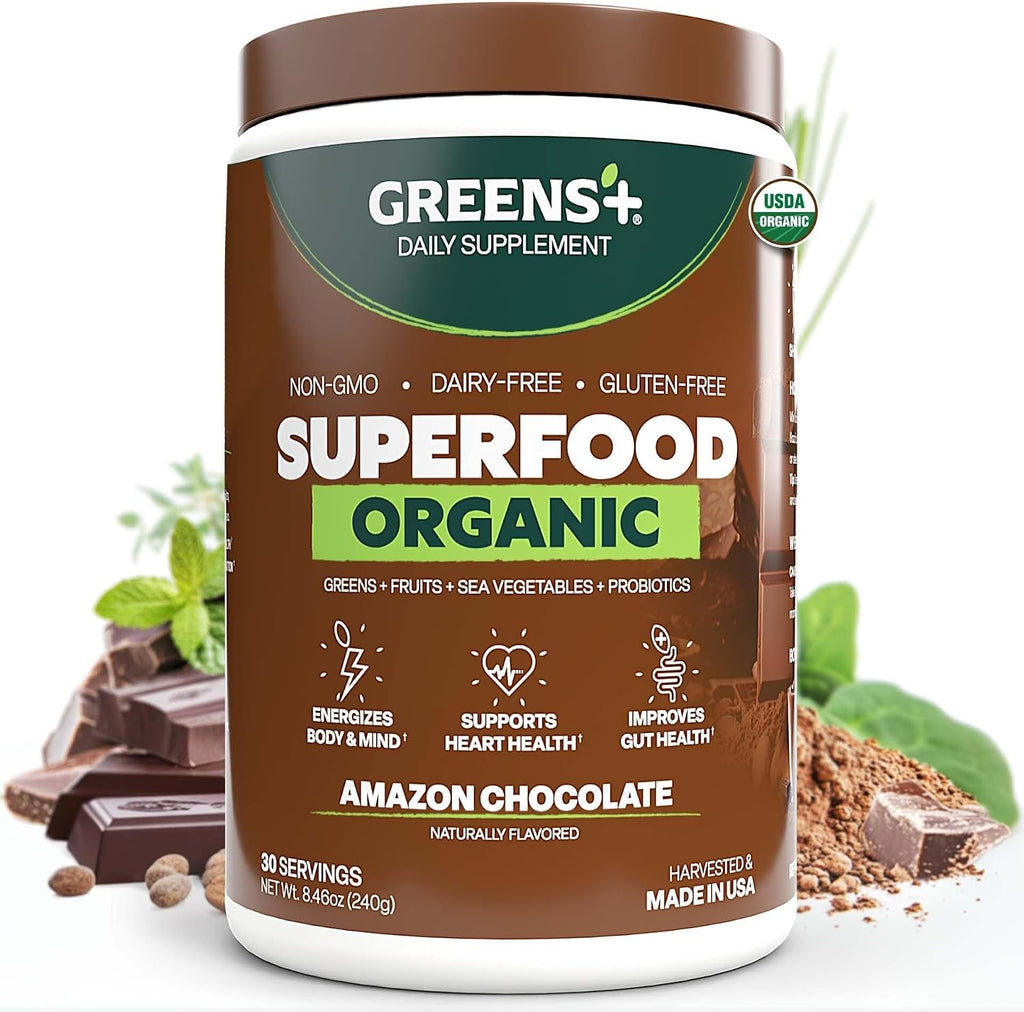 Greens+ Polvo de superalimento orgánico RAW - Superalimento Orgánico en Polvo (240 g)