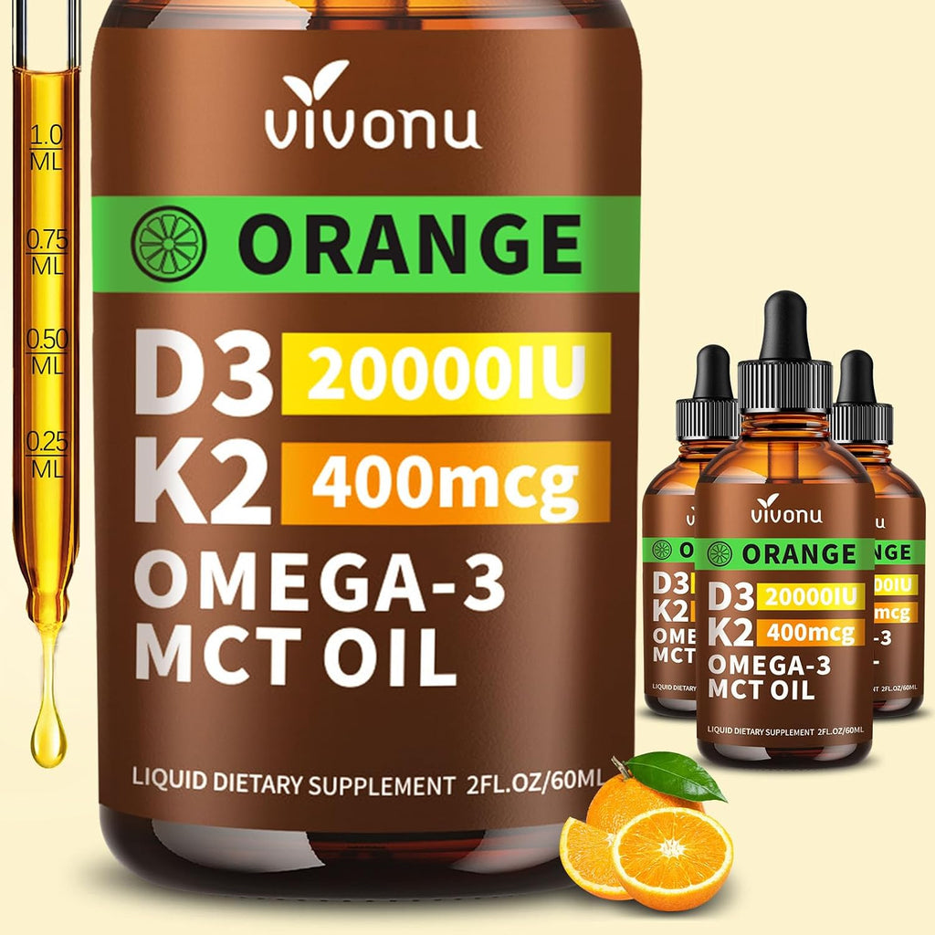 VivoNu Vitamina D3 K2 10000 UI con MK-7 - 300 Cápsulas Blandas con Aceite de Coco Virgen