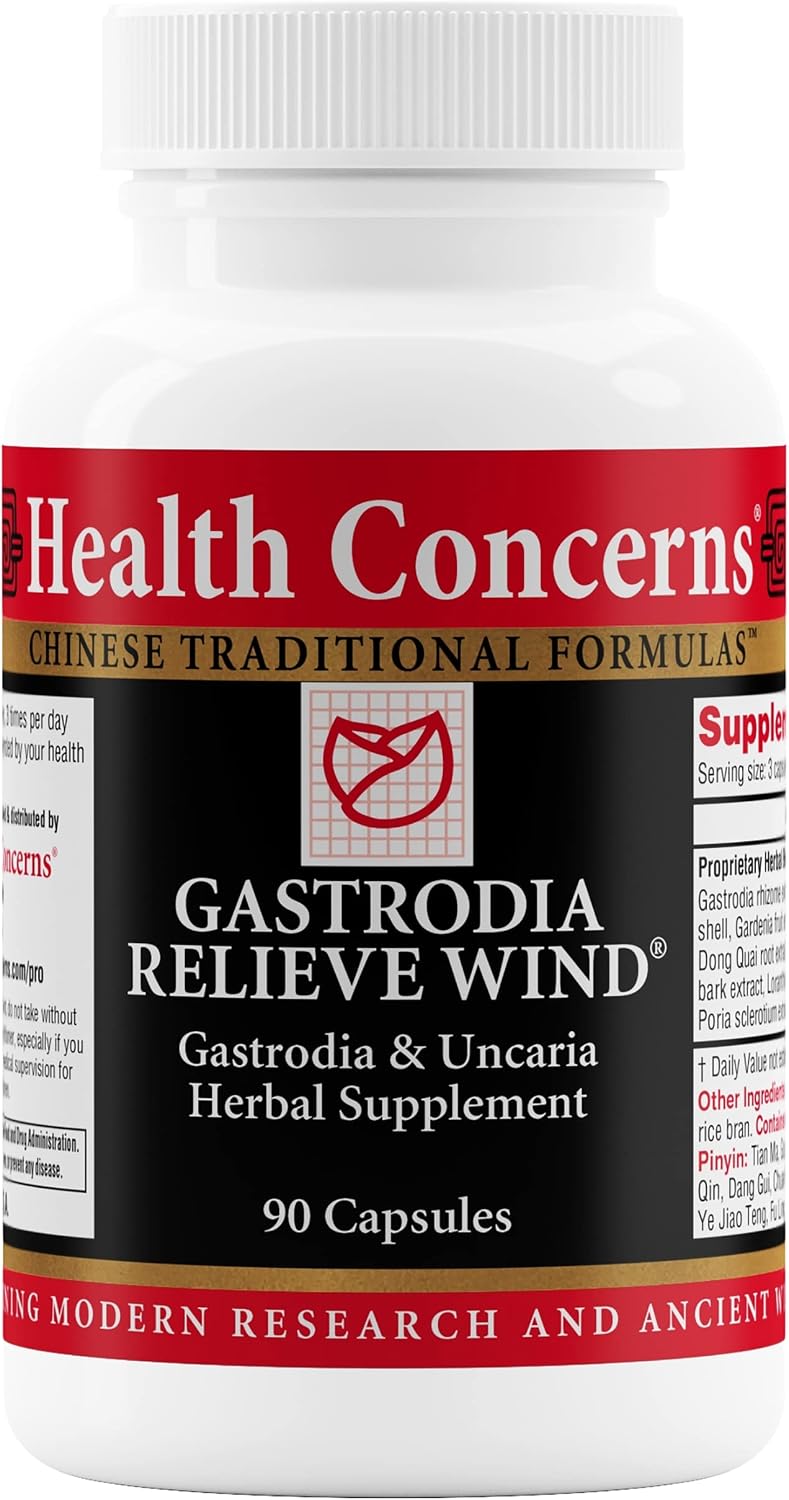 Health Concerns Gastrodia Relieve Wind – Fórmula Herbal China para la Cabeza, Mareos y Soporte Hepático – 90 Cápsulas