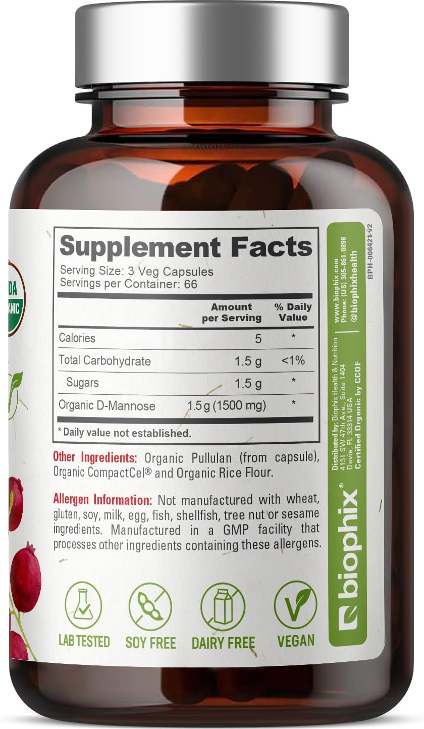 biophix D-Mannose Orgánico 1500 mg, 200 Cápsulas Vegetales
