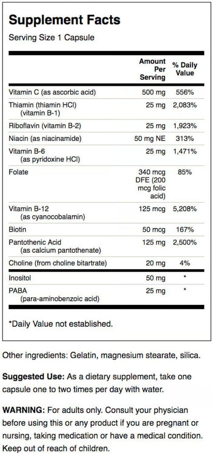Swanson Super Stress Complejo B - – Reducción del cansancio y la fatiga: Las vitaminas B2, B3, B5, B6, B9 y B12 – Image 2
