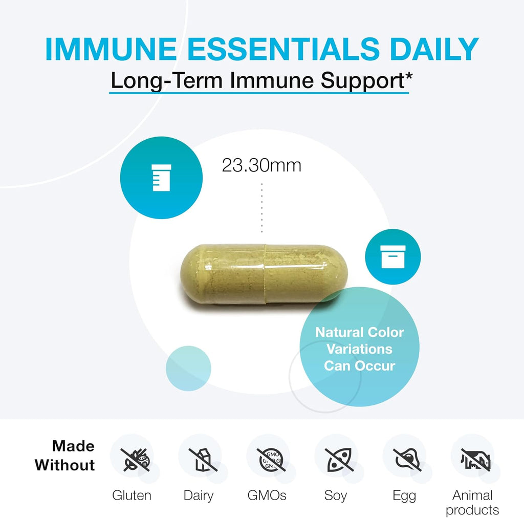 XYMOGEN Immune Essentials Daily - Vitamina C, Zinc y Quercetina - Apoyo Inmunológico Diario, Antioxidante y Respiratorio - 120 Cápsulas