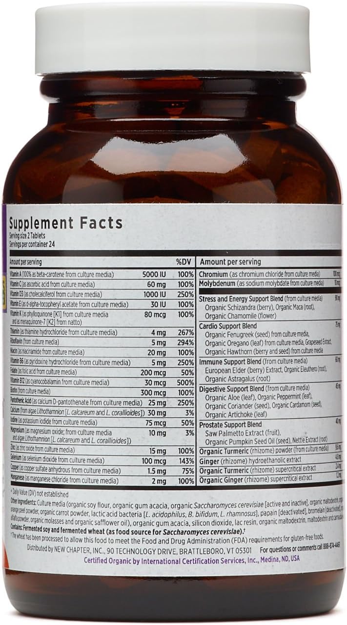 New Chapter Men's Multivitamin, Every Man, Fermented with Probiotics + Selenium + B Vitamins + Vitamin D3 + Organic Non-GMO Ingredients - 48 Tablets