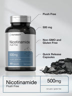Horbäach Nicotinamida 500mg | 180 Cápsulas | Suplemento Sin Enrojecimiento | No-GMO y Sin Gluten