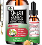 Sea Moss con Aceite de Semilla Negra y Soursop - Gotas Líquidas Multimineral y Vitaminas - Suplemento Superfood Orgánico No-GMO