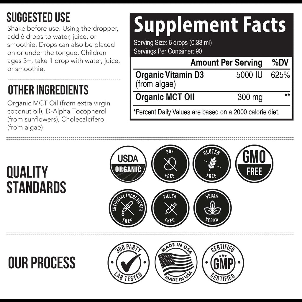 Plant-D3 Vitamina D3 Orgánica 5000 UI - Gotas Sublinguales Veganas