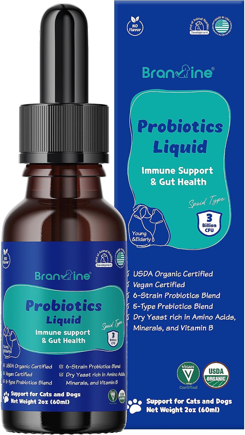 Branvine Probióticos Líquidos para Perros y Gatos - 6 Cepas con Prebióticos (60 ml)