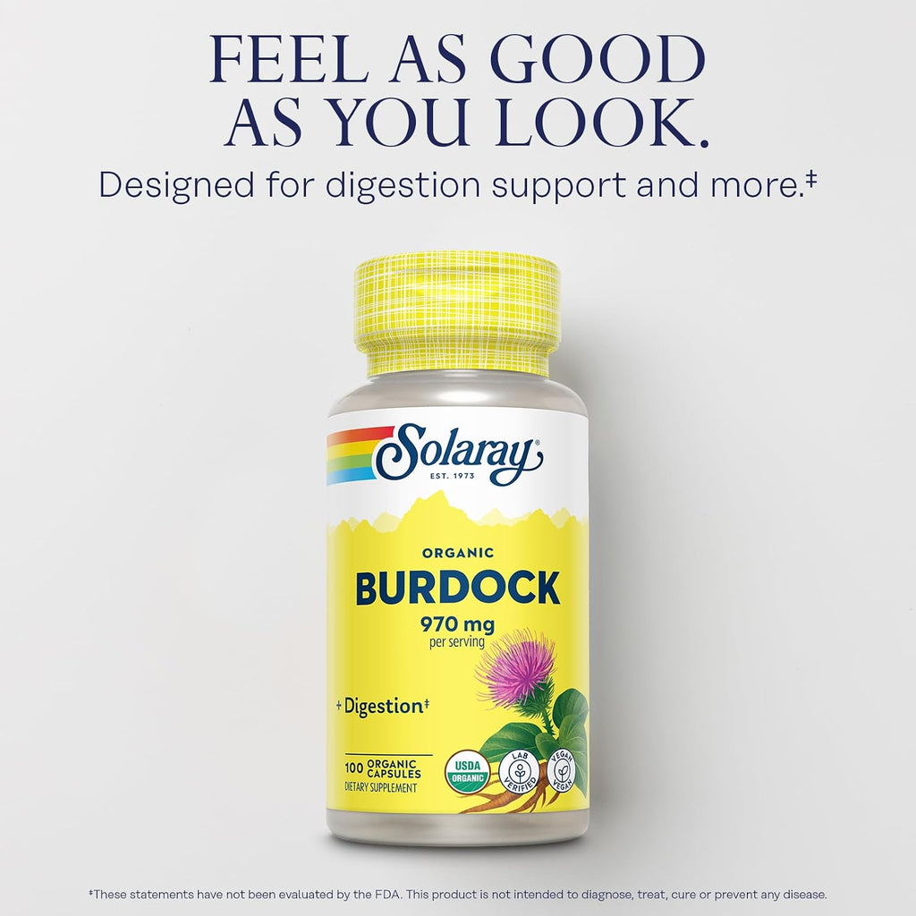 SOLARAY Raíz de Bardana Orgánica 970 mg - 100 Cápsulas