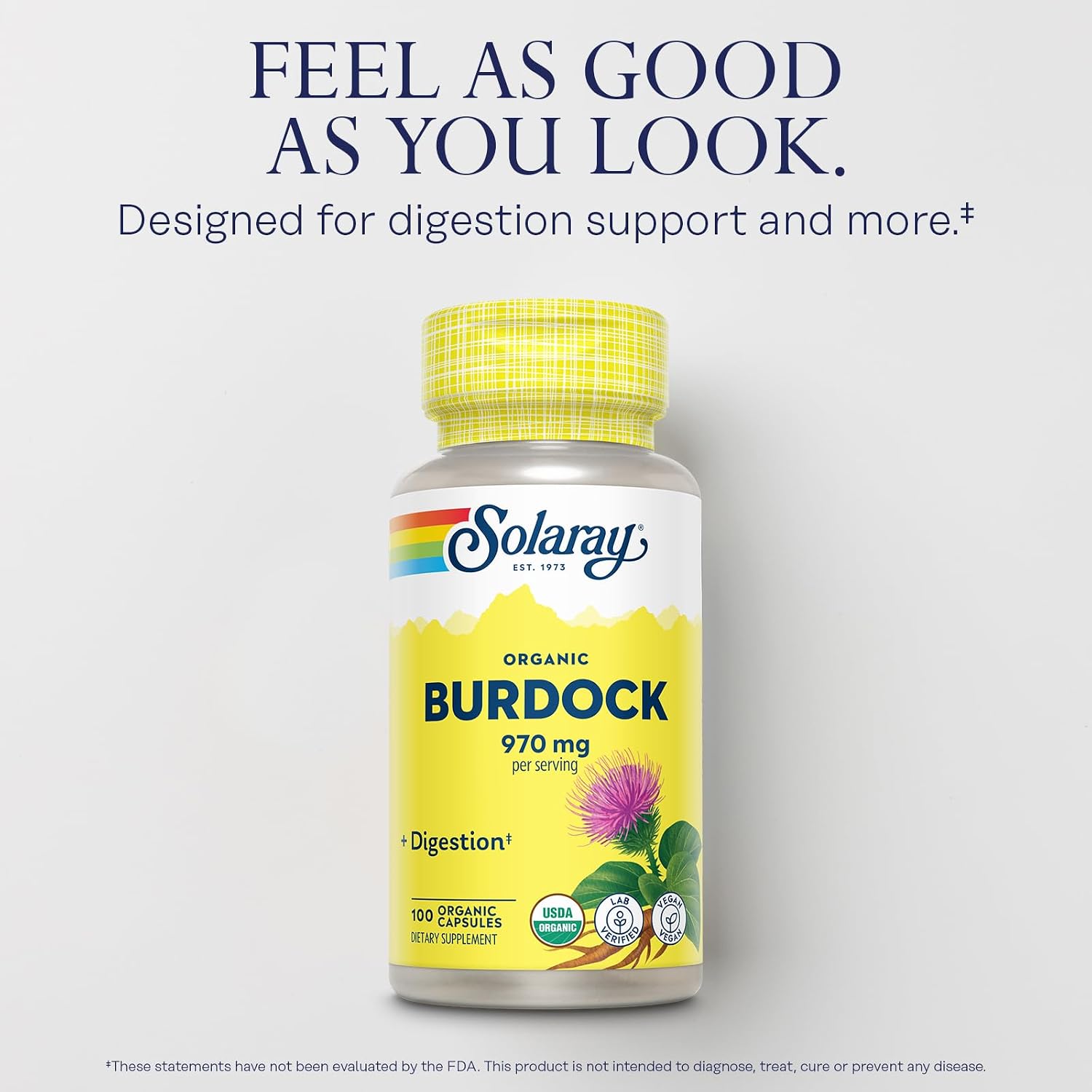 SOLARAY Raíz de Bardana Orgánica 970 mg - 100 Cápsulas