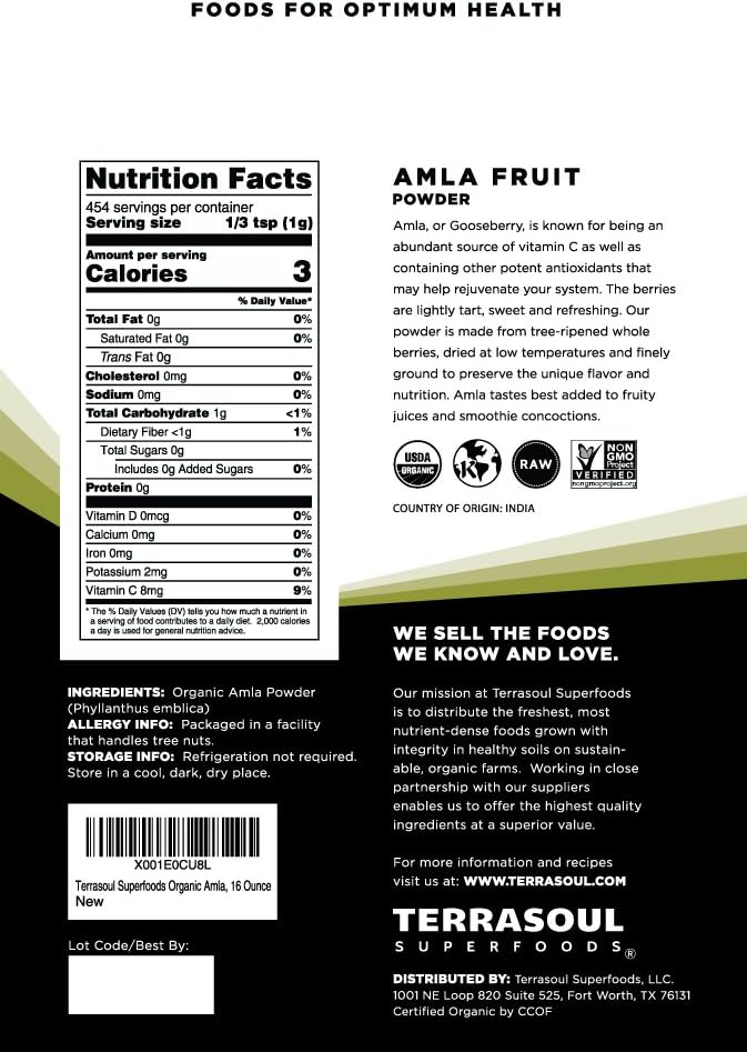Terrasoul Superfoods Organic Amla Berry Powder (Amalaki), 2 Lbs - Rich in Antioxidant Vitamin C | Supports Immunity